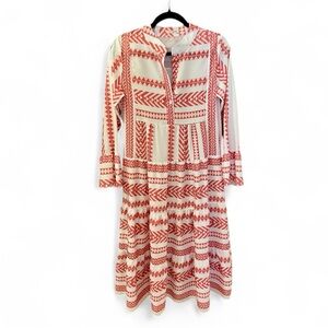 Sunday Up Maxi Dress, Size S, Red & White Geometric Print, Long Sleeves.
